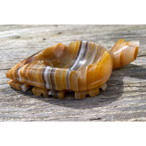 Vintage 1970s Carved Banded Onyx Turtle Ashtray - Picture 7 of 10